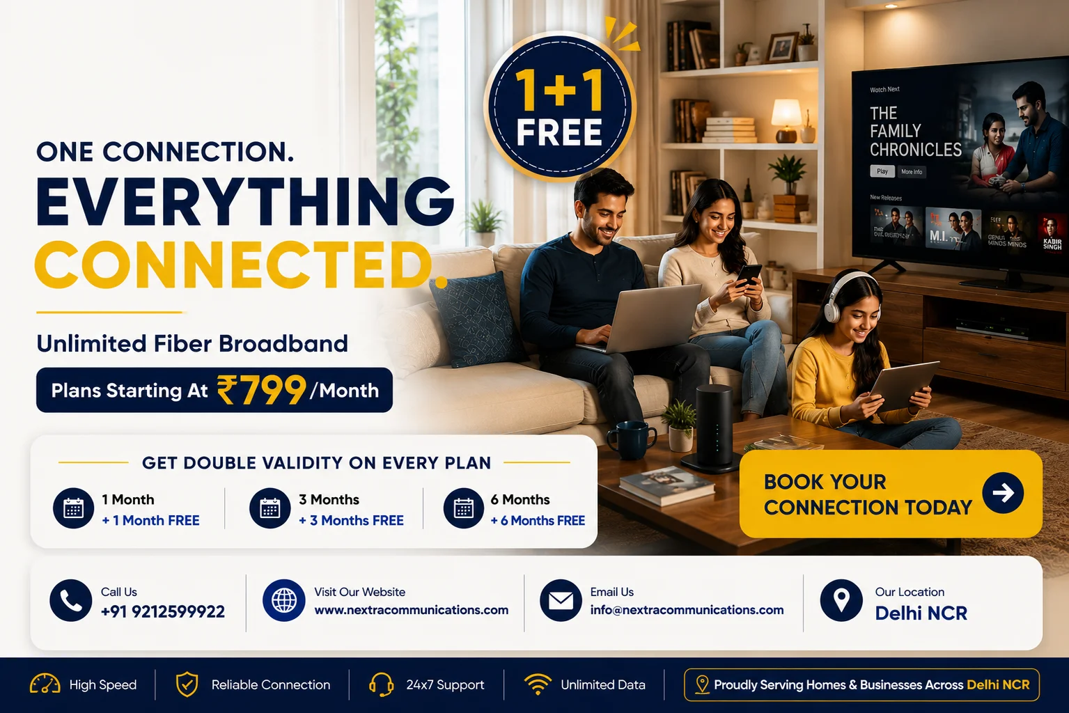 Ultra-Fast Fiber Broadband Now in Dwarka & Indirapuram: Why Nextra Communications Is the Smart Choice